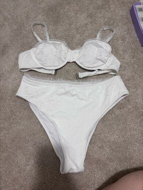 White Eyelet Bikini Set - Two Piece Swimwear